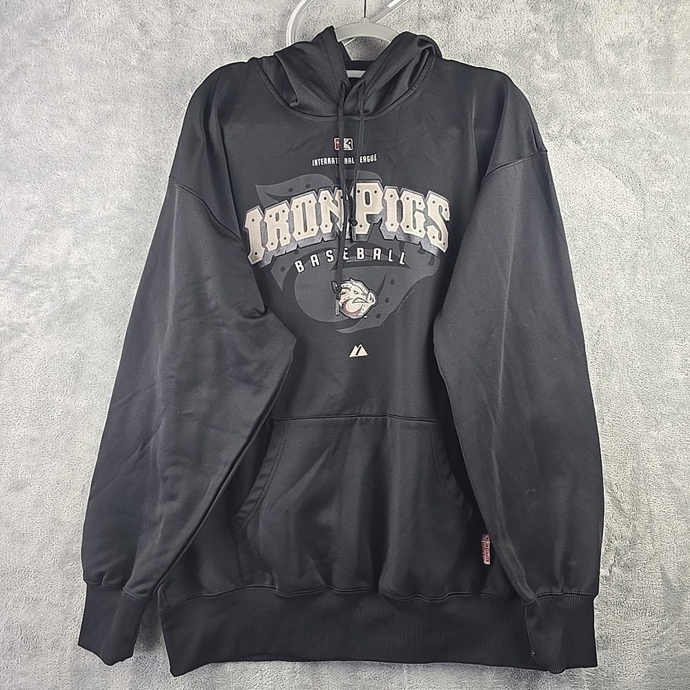 Lehigh Valley Iron Pigs Majestic Hoodie Sweatshirt Men XL Black Thermabase MiLB